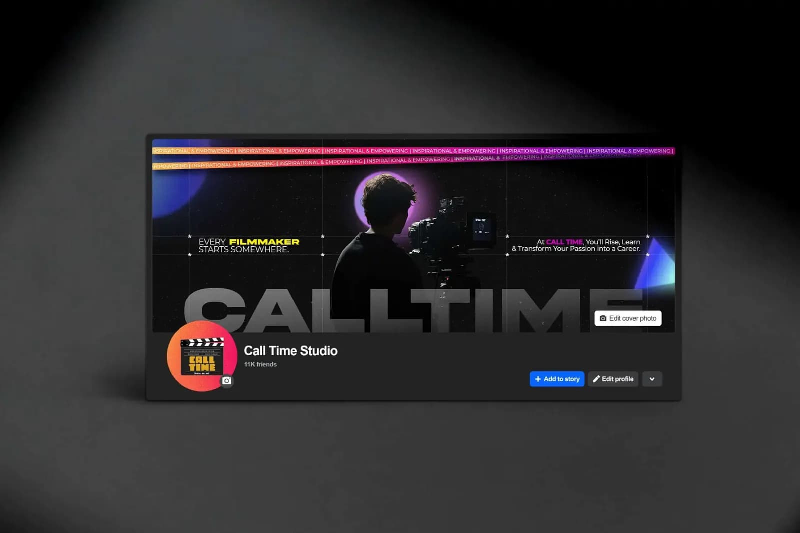 Call Time Studio YouTube channel banner with a filmmaker silhouette and large CALLTIME lettering