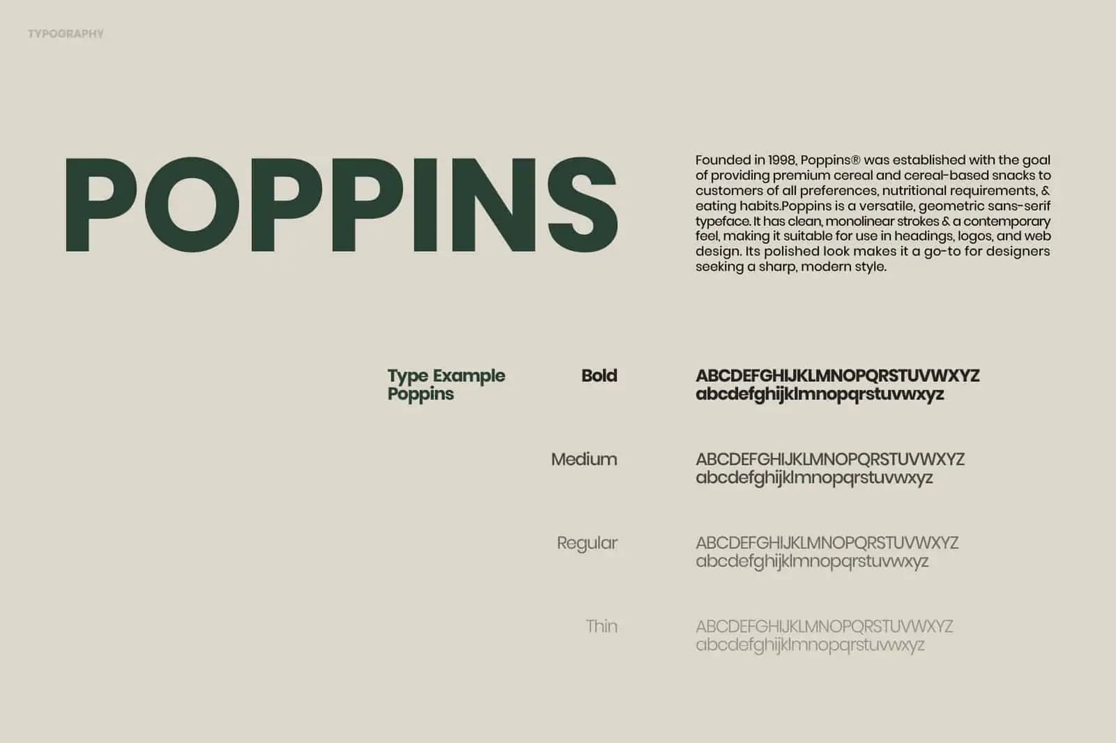Framily typography specimen set in Poppins on a warm cream background